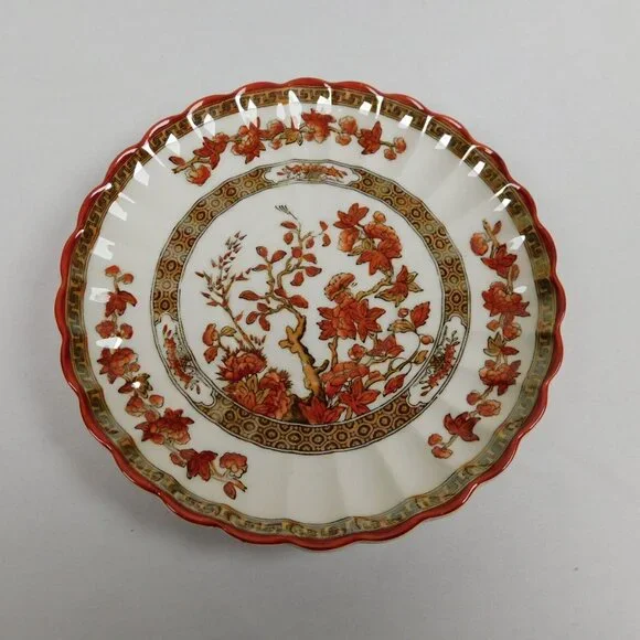 Lot of 2 Spode Indian Tree Tea Cup Saucer Set Scalloped Orange Old Backstamp Vtg - Picture 4 of 12